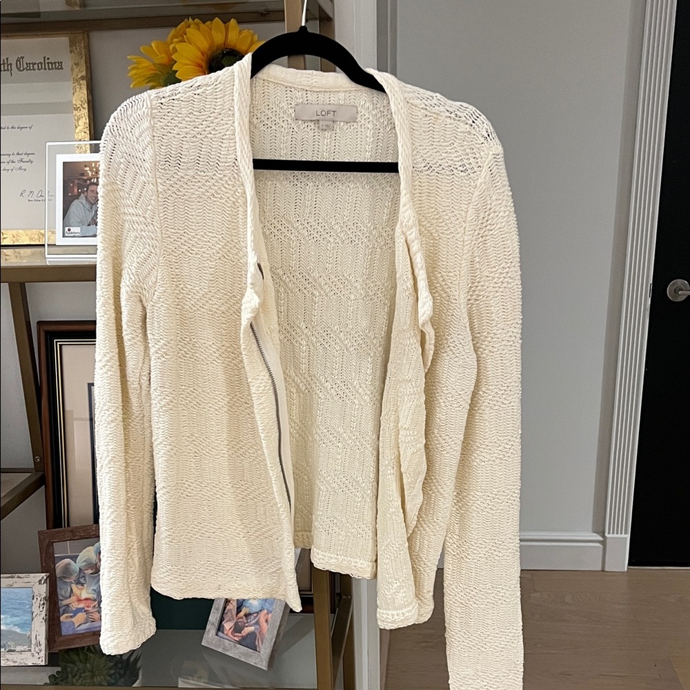 LOFT Women's Open-Front Cream Cardigan